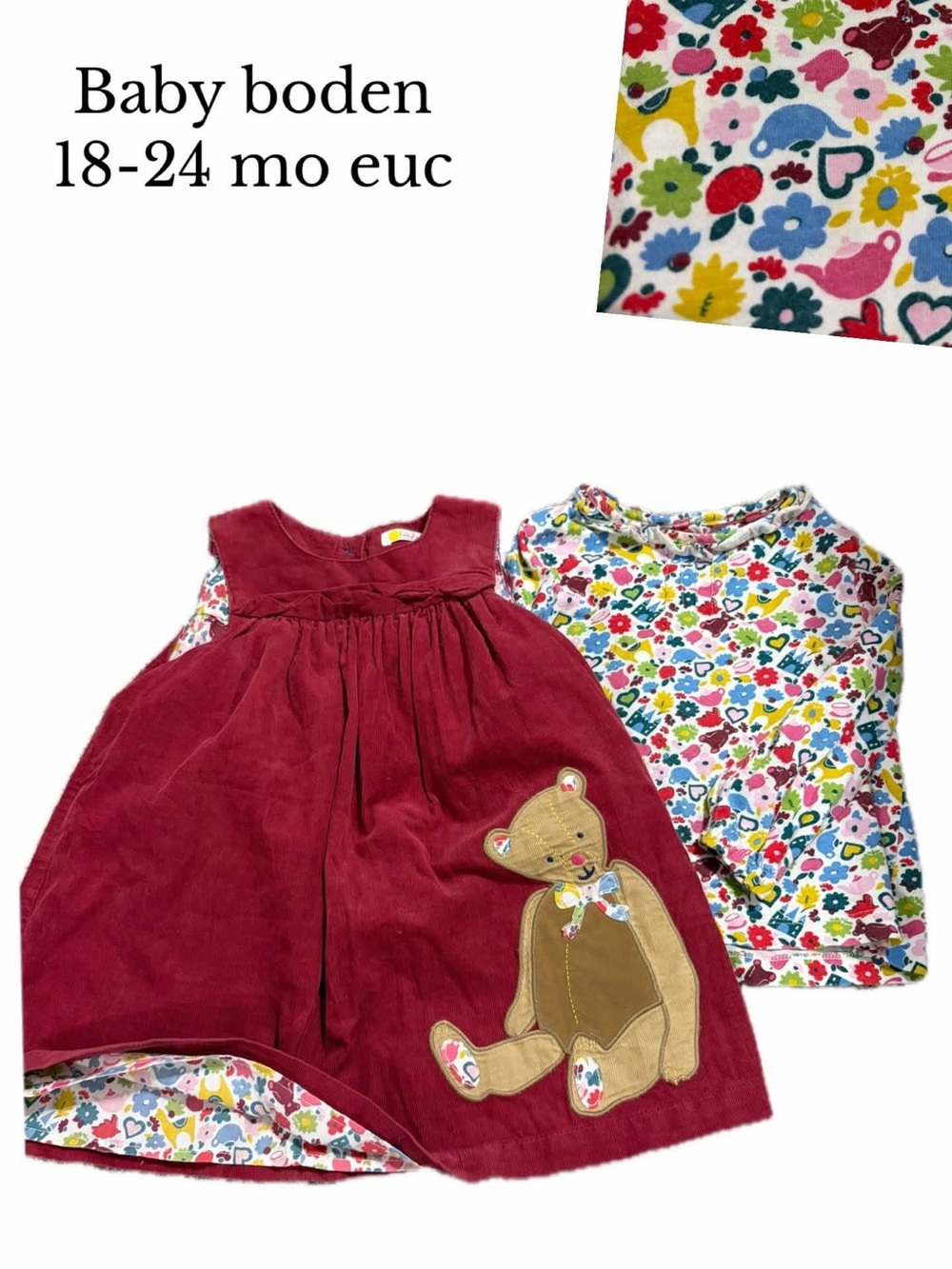 Baby boden HTF 18-24 month bear pinnie & matching toy shirt